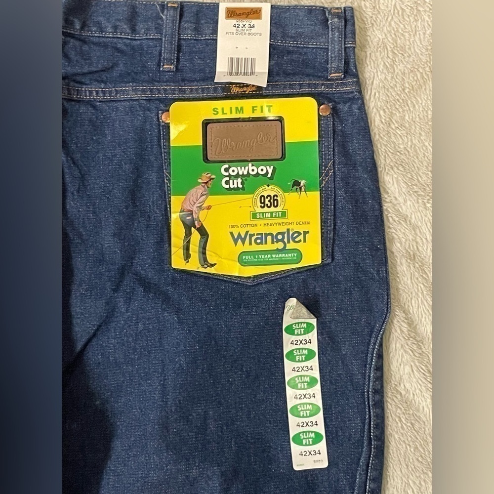 Wrangler 936PWD Slim Fit Men's Cowboy Cut HeavyWeight 42x34 NWTS Blue Jeansโโ